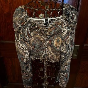 Paisley crop top. Sheer material with long flowing sleeves .